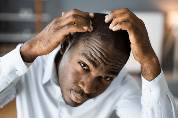A man checking for minoxidil effectiveness